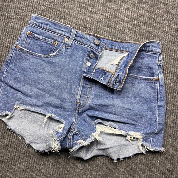 Levi's Pants - Levis 501 Original High Rise Cut Off Denim Shorts Medium Wash tattered Womens 32